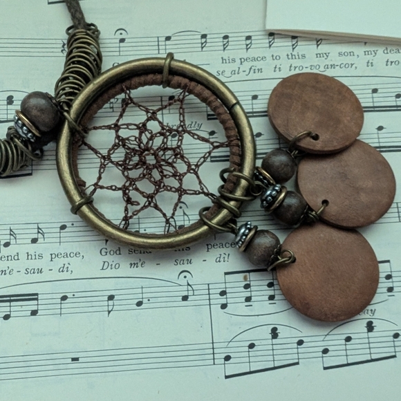 Bohemian Dreamcatcher Necklace in Brown and Silver - Picture 8 of 12